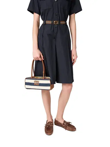 Miu Miu Women's Beau Canvas and Leather Top Handle Bag - Blue White | Thumbnail 7 Miu Miu Women's Beau Canvas and Leather Top Handle Bag - Blue White | Thumbnail 7
