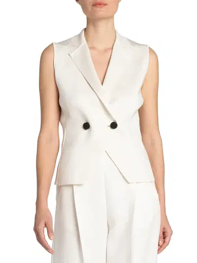 Giorgio Armani Women's Silk Two-Button Vest - Solid White | Thumbnail 3 Giorgio Armani Women's Silk Two-Button Vest - Solid White | Thumbnail 3