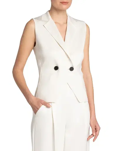 Giorgio Armani Women's Silk Two-Button Vest - Solid White | Thumbnail 4 Giorgio Armani Women's Silk Two-Button Vest - Solid White | Thumbnail 4