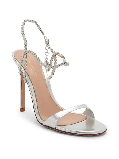 Gianvito Rossi Women's 105MM Embellished Metallic Leather Sandals - Silver | Thumbnail 2 Gianvito Rossi Women's 105MM Embellished Metallic Leather Sandals - Silver | Thumbnail 2