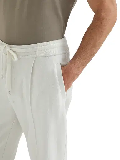Brunello Cucinelli Men's Cashmere and Cotton French Terry Double Cloth Trousers - Off White | Thumbnail 4 Brunello Cucinelli Men's Cashmere and Cotton French Terry Double Cloth Trousers - Off White | Thumbnail 4