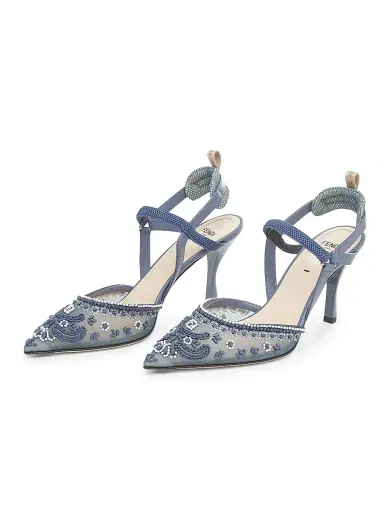 Fendi Women's Bandana Embroidered 85MM Sandals - Blue | Thumbnail 2 Fendi Women's Bandana Embroidered 85MM Sandals - Blue | Thumbnail 2