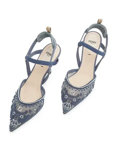 Fendi Women's Bandana Embroidered 85MM Sandals - Blue | Thumbnail 4 Fendi Women's Bandana Embroidered 85MM Sandals - Blue | Thumbnail 4
