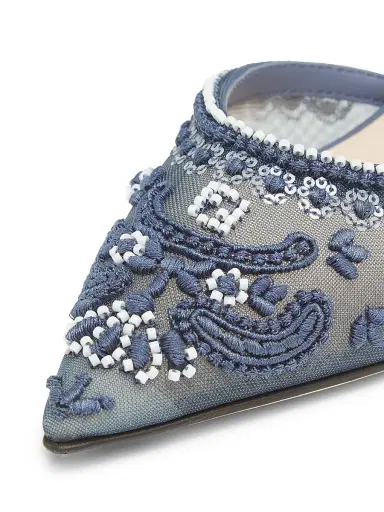 Fendi Women's Bandana Embroidered 85MM Sandals - Blue | Thumbnail 6 Fendi Women's Bandana Embroidered 85MM Sandals - Blue | Thumbnail 6