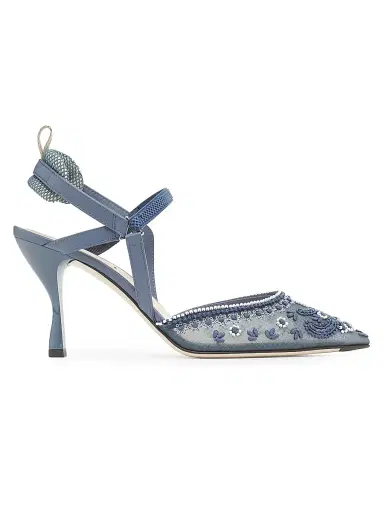 Fendi Women's Bandana Embroidered 85MM Sandals - Blue | Thumbnail 1 Fendi Women's Bandana Embroidered 85MM Sandals - Blue | Thumbnail 1