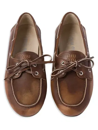 Miu Miu Women's Unlined Bleached Leather Boat Shoes - Brown - Size 7 | Thumbnail 2 Miu Miu Women's Unlined Bleached Leather Boat Shoes - Brown - Size 7 | Thumbnail 2