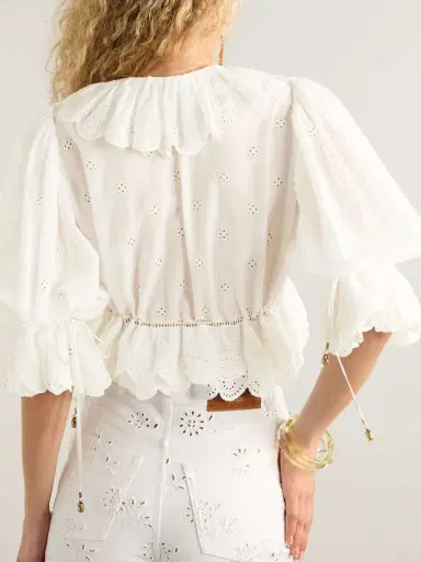 Chloé Cropped Ruffled Broderie Anglaise Cotton-voile Blouse | Thumbnail 3 Chloé Cropped Ruffled Broderie Anglaise Cotton-voile Blouse | Thumbnail 3