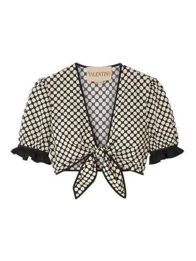 Valentino Garavani Cropped Ruffled Polka-dot Cotton-poplin Top | Thumbnail 1 Valentino Garavani Cropped Ruffled Polka-dot Cotton-poplin Top | Thumbnail 1