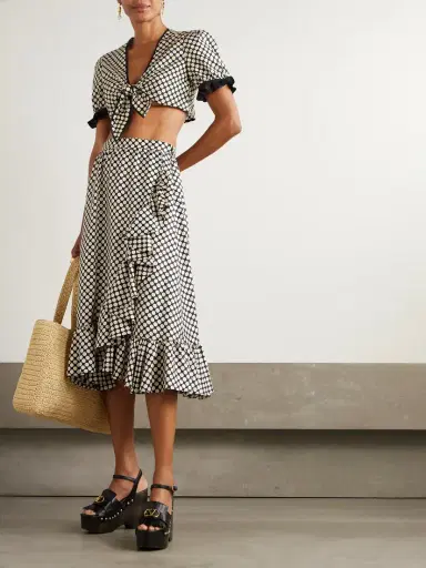 Valentino Garavani Ruffled Wrap-effect Polka-dot Silk-twill Midi Skirt | Thumbnail 2 Valentino Garavani Ruffled Wrap-effect Polka-dot Silk-twill Midi Skirt | Thumbnail 2