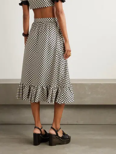 Valentino Garavani Ruffled Wrap-effect Polka-dot Silk-twill Midi Skirt | Thumbnail 3 Valentino Garavani Ruffled Wrap-effect Polka-dot Silk-twill Midi Skirt | Thumbnail 3
