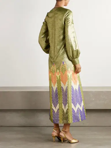 Valentino Garavani Printed Metallic Silk-blend Midi Dress | Thumbnail 3 Valentino Garavani Printed Metallic Silk-blend Midi Dress | Thumbnail 3