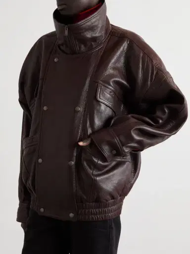 Saint Laurent Oversized Double-breasted Paneled Leather Jacket | Thumbnail 3 Saint Laurent Oversized Double-breasted Paneled Leather Jacket | Thumbnail 3