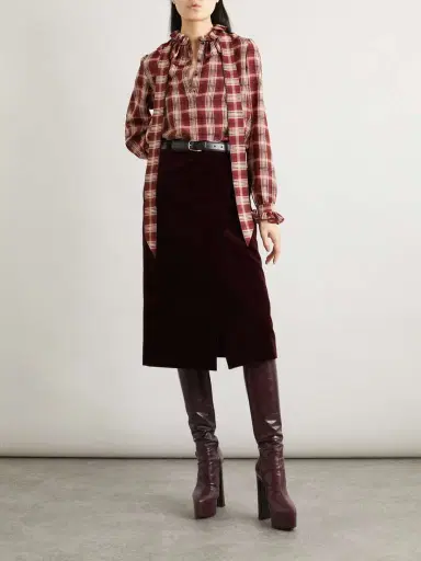 Saint Laurent Pussy-bow Ruched Checked Silk Blouse | Thumbnail 2 Saint Laurent Pussy-bow Ruched Checked Silk Blouse | Thumbnail 2