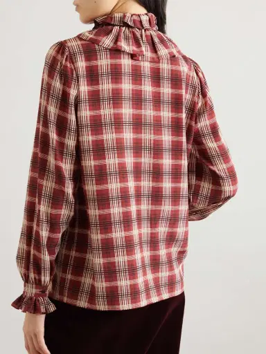 Saint Laurent Pussy-bow Ruched Checked Silk Blouse | Thumbnail 4 Saint Laurent Pussy-bow Ruched Checked Silk Blouse | Thumbnail 4