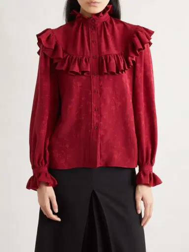 Saint Laurent Ruffled Floral Silk-jacquard Blouse | Thumbnail 3 Saint Laurent Ruffled Floral Silk-jacquard Blouse | Thumbnail 3