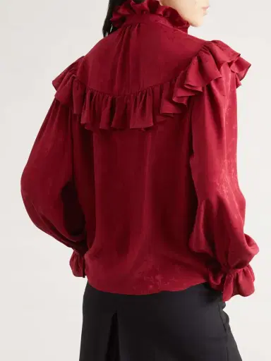 Saint Laurent Ruffled Floral Silk-jacquard Blouse | Thumbnail 4 Saint Laurent Ruffled Floral Silk-jacquard Blouse | Thumbnail 4