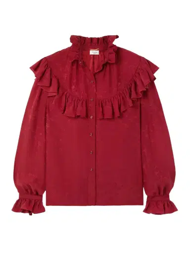 Saint Laurent Ruffled Floral Silk-jacquard Blouse | Thumbnail 1 Saint Laurent Ruffled Floral Silk-jacquard Blouse | Thumbnail 1