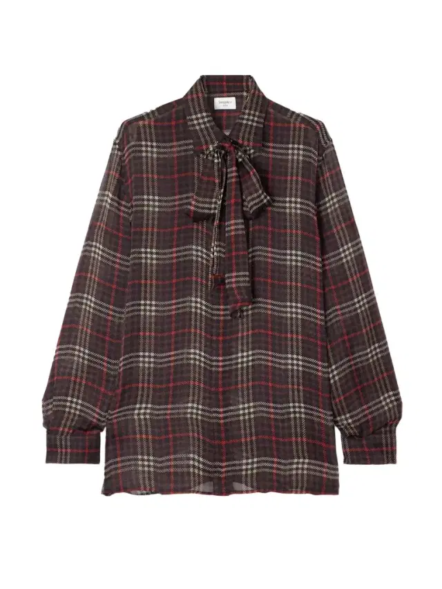 Saint Laurent Pussy-bow Checked Silk-chiffon Shirt