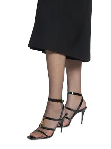 Saint Laurent Women's Cassandra Sandals in Patent Leather - Black | Thumbnail 4 Saint Laurent Women's Cassandra Sandals in Patent Leather - Black | Thumbnail 4