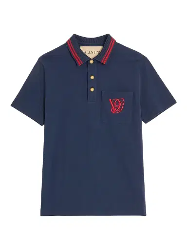 Valentino Garavani Men's Cotton Piqué Polo Shirt with VG Embroidery | Thumbnail 1 Valentino Garavani Men's Cotton Piqué Polo Shirt with VG Embroidery | Thumbnail 1