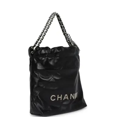 Chanel Chanel Mini 22 Bag Black Shiny Calfskin Brushed Silver Hardware | Thumbnail 2 Chanel Chanel Mini 22 Bag Black Shiny Calfskin Brushed Silver Hardware | Thumbnail 2