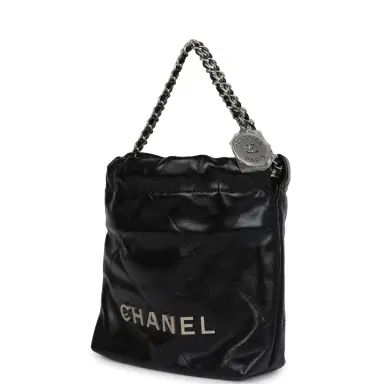 Chanel Chanel Mini 22 Bag Black Shiny Calfskin Brushed Silver Hardware | Thumbnail 3 Chanel Chanel Mini 22 Bag Black Shiny Calfskin Brushed Silver Hardware | Thumbnail 3
