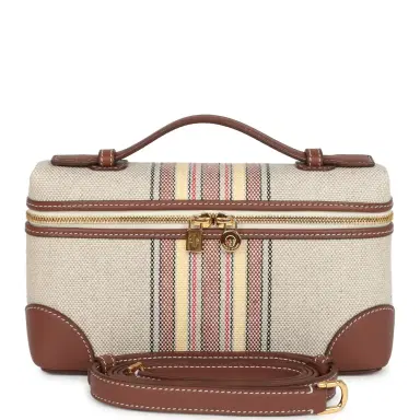 Madison Avenue Couture Loro Piana Extra Pocket L19 Pouch Record and Caramel Sugar Canvas Stripes Gold Hardware | Thumbnail 1 Madison Avenue Couture Loro Piana Extra Pocket L19 Pouch Record and Caramel Sugar Canvas Stripes Gold Hardware | Thumbnail 1