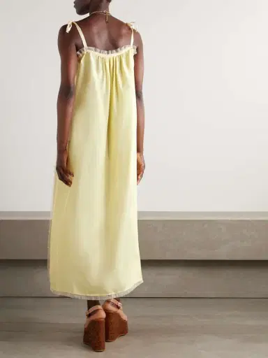 Chloé Gathered Lace-trimmed Silk-habotai Midi Dress | Thumbnail 3 Chloé Gathered Lace-trimmed Silk-habotai Midi Dress | Thumbnail 3