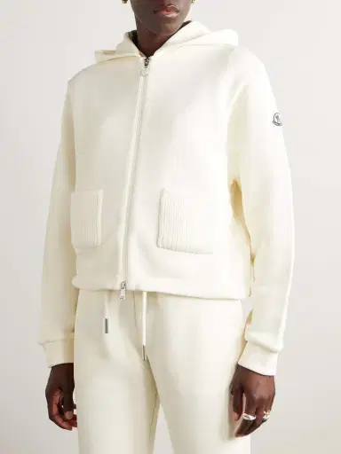 Moncler Ribbed Knit-trimmed Cotton-blend Jersey Hoodie | Thumbnail 3 Moncler Ribbed Knit-trimmed Cotton-blend Jersey Hoodie | Thumbnail 3