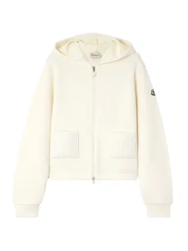 Moncler Ribbed Knit-trimmed Cotton-blend Jersey Hoodie | Thumbnail 1 Moncler Ribbed Knit-trimmed Cotton-blend Jersey Hoodie | Thumbnail 1