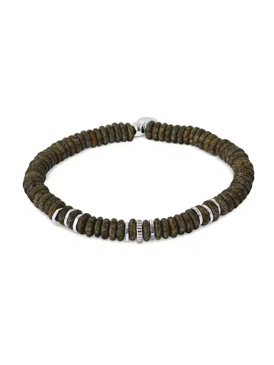 Tateossian Men's Polished Lapis Disc Bracelet - Brown Obsidian | Thumbnail 1 Tateossian Men's Polished Lapis Disc Bracelet - Brown Obsidian | Thumbnail 1