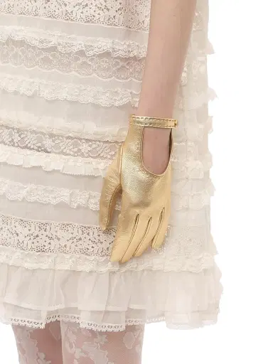 Valentino Garavani Women's Vlogo Signature Laminated Nappa Gloves - Gold - Size 17 | Thumbnail 4 Valentino Garavani Women's Vlogo Signature Laminated Nappa Gloves - Gold - Size 17 | Thumbnail 4