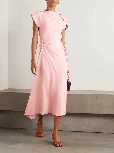 Victoria Beckham Asymmetric Ruffled Gathered Crepe Midi Dress | Thumbnail 2 Victoria Beckham Asymmetric Ruffled Gathered Crepe Midi Dress | Thumbnail 2