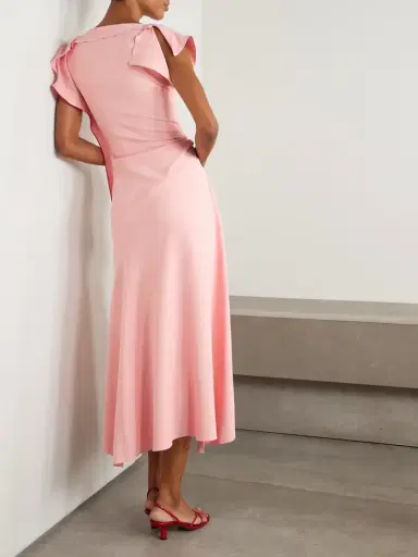 Victoria Beckham Asymmetric Ruffled Gathered Crepe Midi Dress | Thumbnail 3 Victoria Beckham Asymmetric Ruffled Gathered Crepe Midi Dress | Thumbnail 3