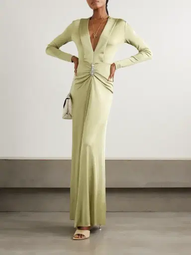 Victoria Beckham Crystal-embellished Gathered Satin-jersey Gown | Thumbnail 2 Victoria Beckham Crystal-embellished Gathered Satin-jersey Gown | Thumbnail 2
