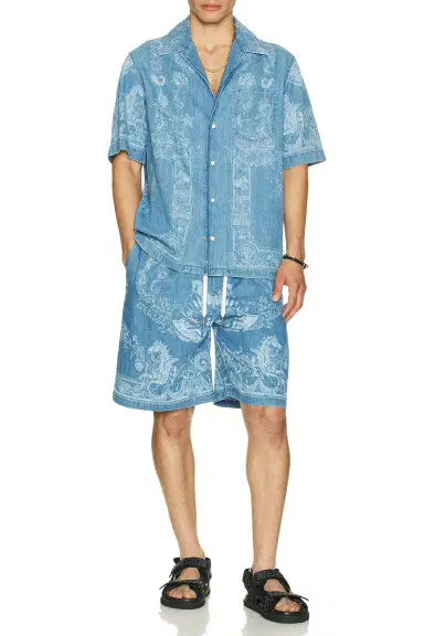 VERSACE Laser Denim Holiday Print Short | Thumbnail 4 VERSACE Laser Denim Holiday Print Short | Thumbnail 4