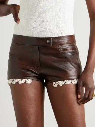 Magda Butrym Cotton Lace-trimmed Leather Shorts | Thumbnail 3 Magda Butrym Cotton Lace-trimmed Leather Shorts | Thumbnail 3