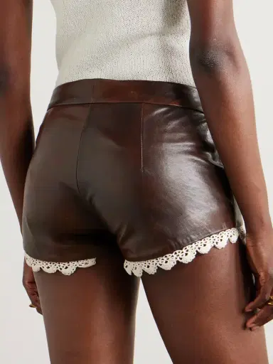 Magda Butrym Cotton Lace-trimmed Leather Shorts | Thumbnail 4 Magda Butrym Cotton Lace-trimmed Leather Shorts | Thumbnail 4