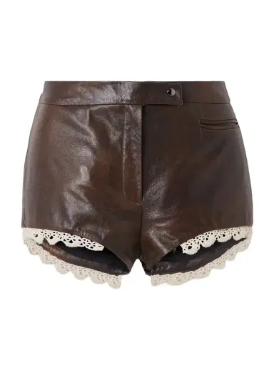 Magda Butrym Cotton Lace-trimmed Leather Shorts | Thumbnail 1 Magda Butrym Cotton Lace-trimmed Leather Shorts | Thumbnail 1