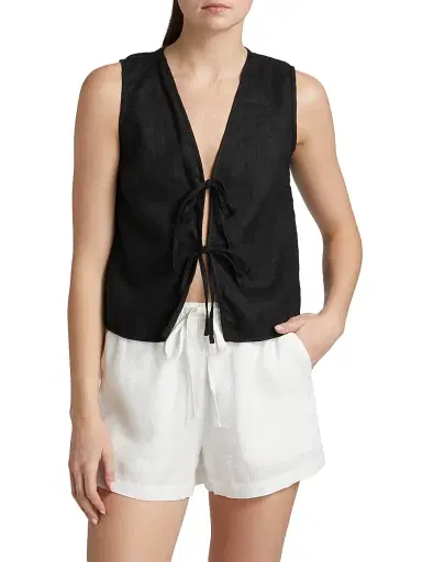 Rails Women's Oregon Linen Tie-Front Tank - Black | Thumbnail 3 Rails Women's Oregon Linen Tie-Front Tank - Black | Thumbnail 3