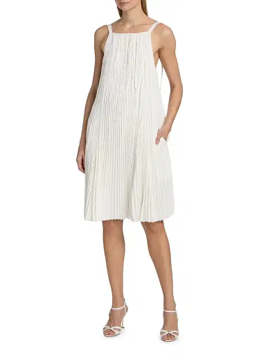 Vince Women's Pleated A-Line Pintuck Dress - Off White | Thumbnail 3 Vince Women's Pleated A-Line Pintuck Dress - Off White | Thumbnail 3
