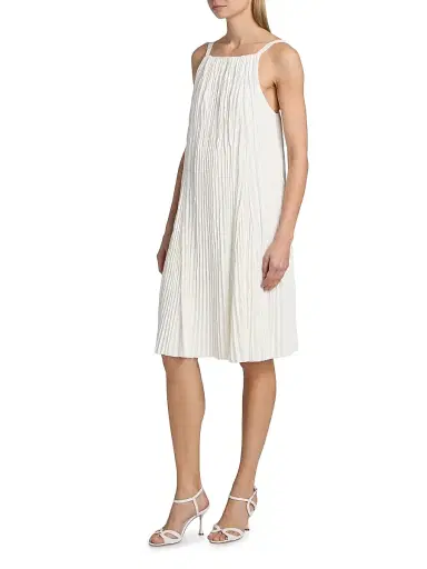 Vince Women's Pleated A-Line Pintuck Dress - Off White | Thumbnail 4 Vince Women's Pleated A-Line Pintuck Dress - Off White | Thumbnail 4
