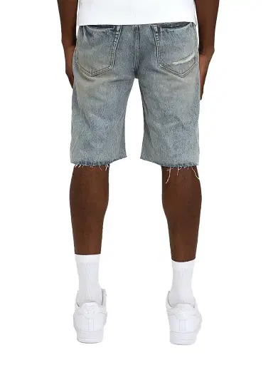 Purple Brand Men's Faros Rip Patched Denim Shorts | Thumbnail 2 Purple Brand Men's Faros Rip Patched Denim Shorts | Thumbnail 2