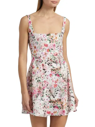 Generation Love Women's Courtney Floral Linen-Blend Fit & Flare Minidress - Zesty Floral White Pink | Thumbnail 3 Generation Love Women's Courtney Floral Linen-Blend Fit & Flare Minidress - Zesty Floral White Pink | Thumbnail 3