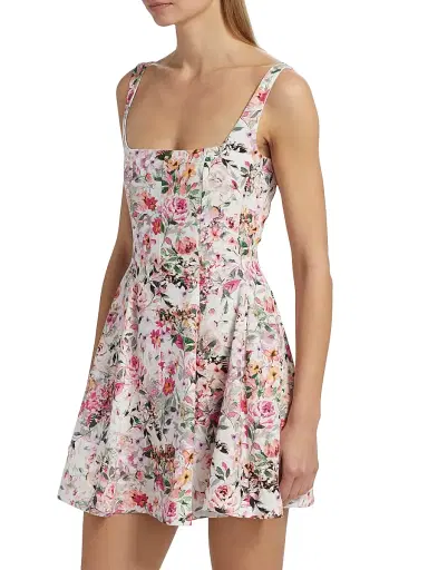 Generation Love Women's Courtney Floral Linen-Blend Fit & Flare Minidress - Zesty Floral White Pink | Thumbnail 4 Generation Love Women's Courtney Floral Linen-Blend Fit & Flare Minidress - Zesty Floral White Pink | Thumbnail 4