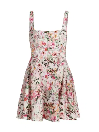 Generation Love Women's Courtney Floral Linen-Blend Fit & Flare Minidress - Zesty Floral White Pink | Thumbnail 1 Generation Love Women's Courtney Floral Linen-Blend Fit & Flare Minidress - Zesty Floral White Pink | Thumbnail 1