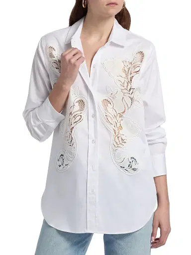 Generation Love Women's Bruno Lace Poplin Button-Up Shirt - White | Thumbnail 3 Generation Love Women's Bruno Lace Poplin Button-Up Shirt - White | Thumbnail 3