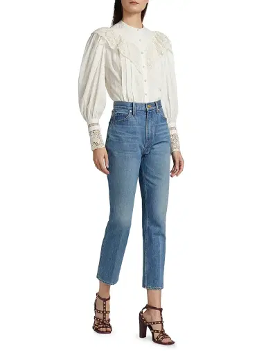 Ulla Johnson Women's Esther Pleated Lace-Trim Cotton Blouse - Pristine | Thumbnail 2 Ulla Johnson Women's Esther Pleated Lace-Trim Cotton Blouse - Pristine | Thumbnail 2