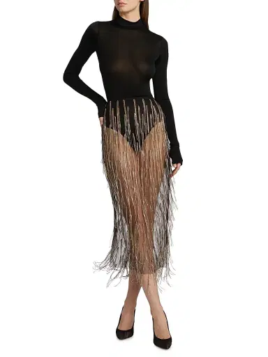 Lapointe Women's Rhinestone Fringe Midi-Skirt - Black Bronze - Size 12 | Thumbnail 2 Lapointe Women's Rhinestone Fringe Midi-Skirt - Black Bronze - Size 12 | Thumbnail 2