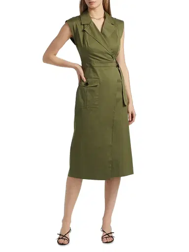 Toccin Women's Silvia Stretch-Cotton Wrap Midi-Dress - Olive | Thumbnail 2 Toccin Women's Silvia Stretch-Cotton Wrap Midi-Dress - Olive | Thumbnail 2
